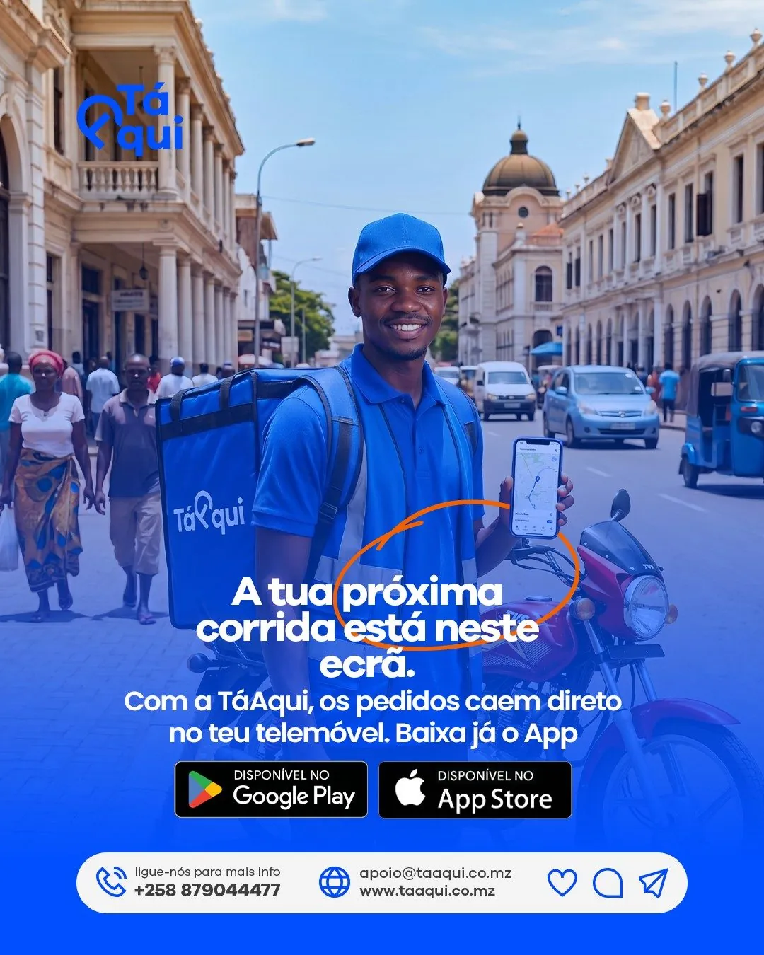 Campanha TáAqui para motoristas em Maputo: “A tua próxima corrida está neste ecrã.”
